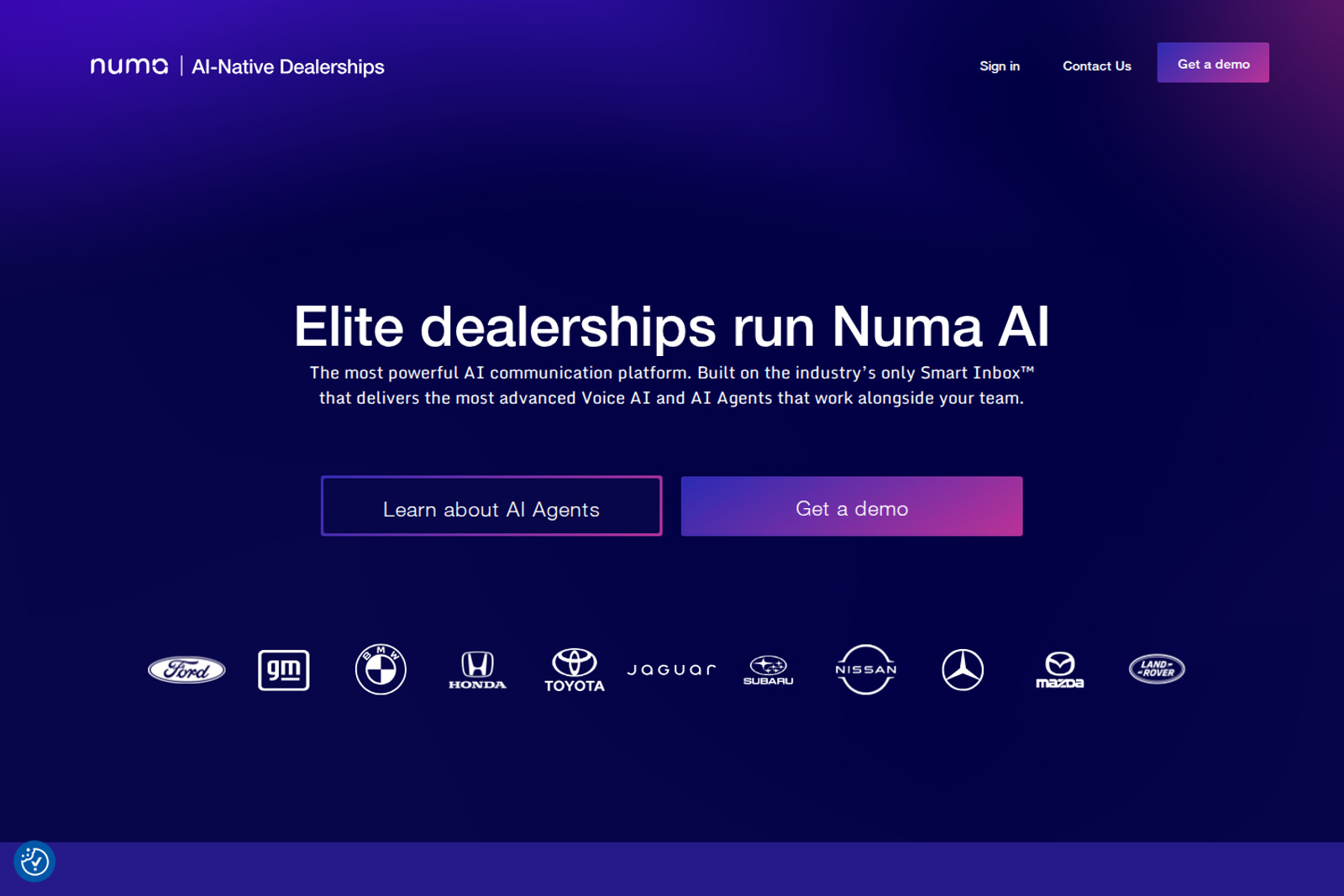 Screenshot of the Numa landing page