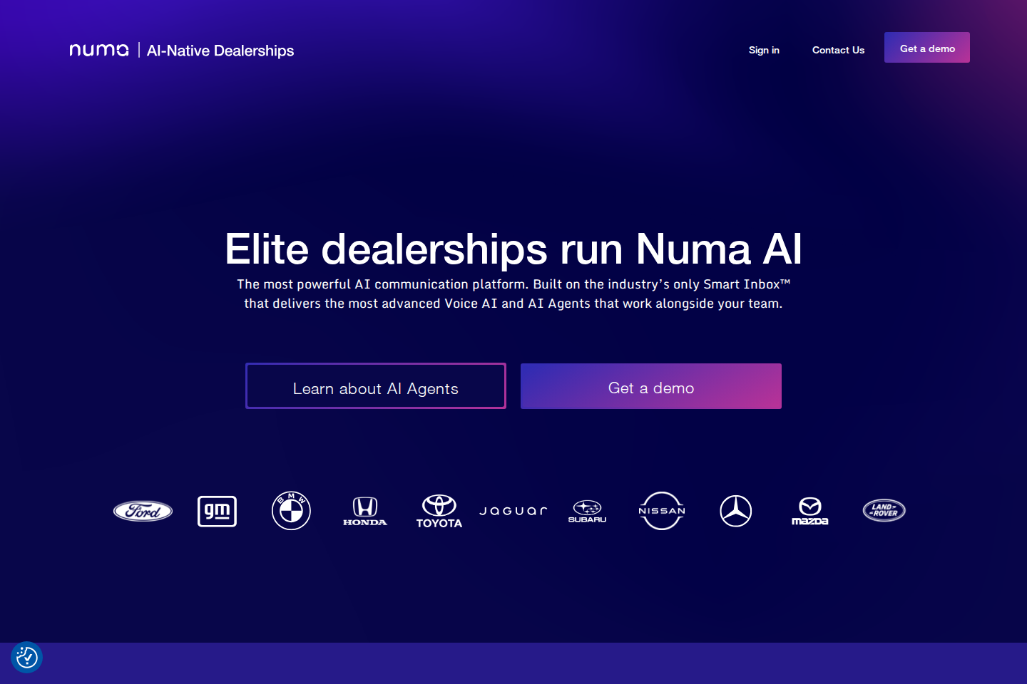 Screenshot of the Numa landing page