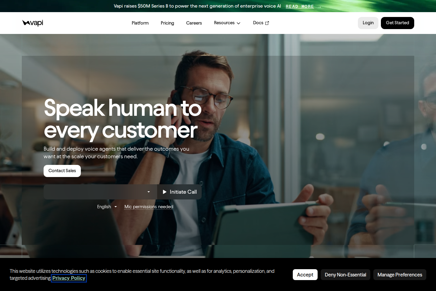 Screenshot of the Vapi homepage in June 2026
