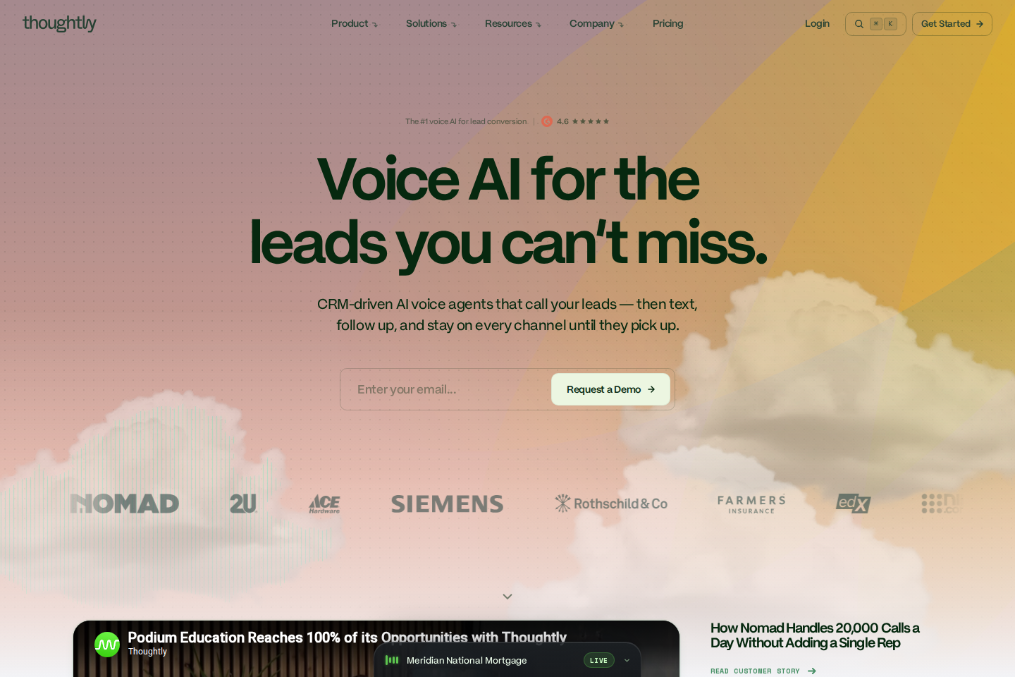 Screenshot of the Thoughtly homepage