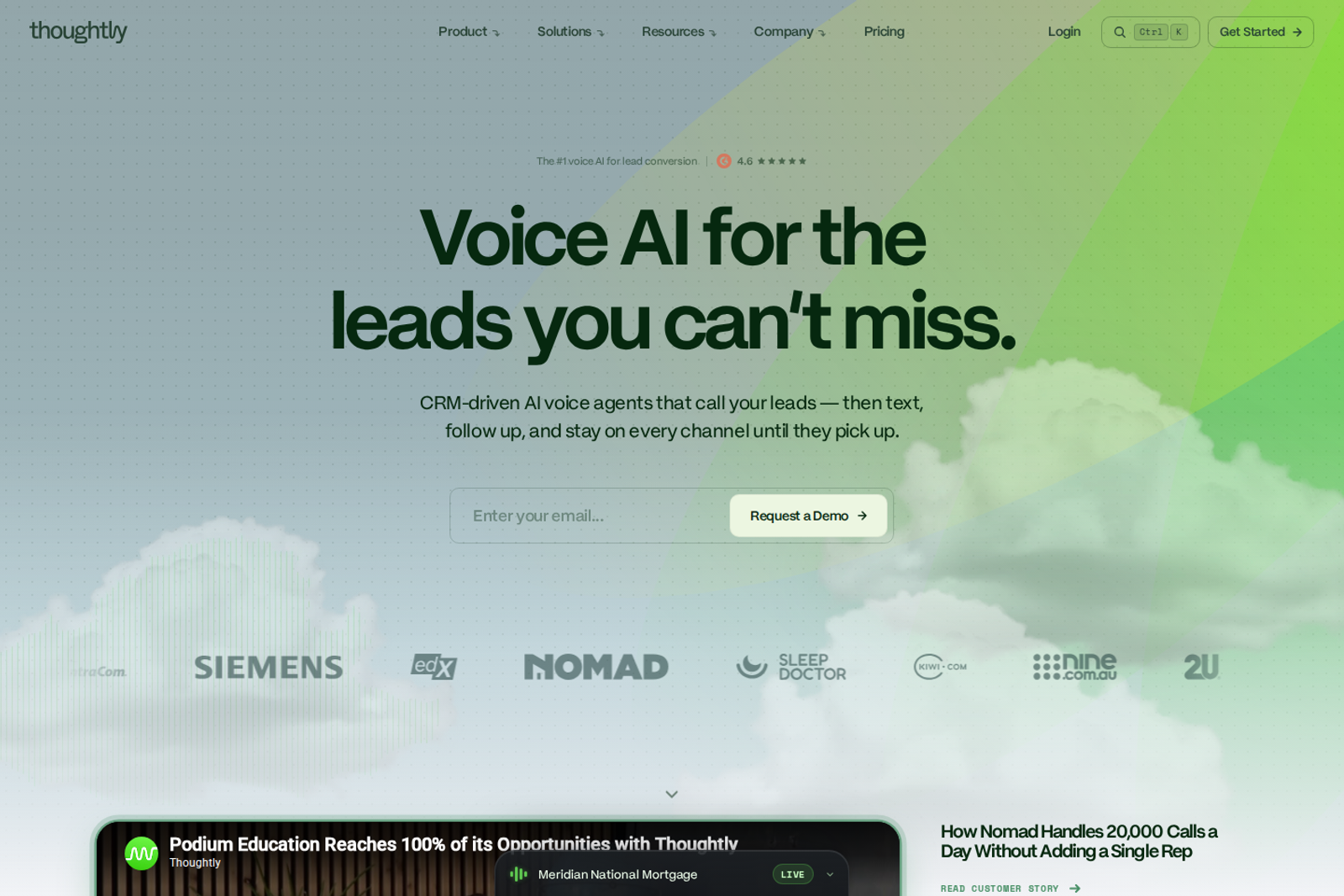 Screenshot of the Thoughtly homepage