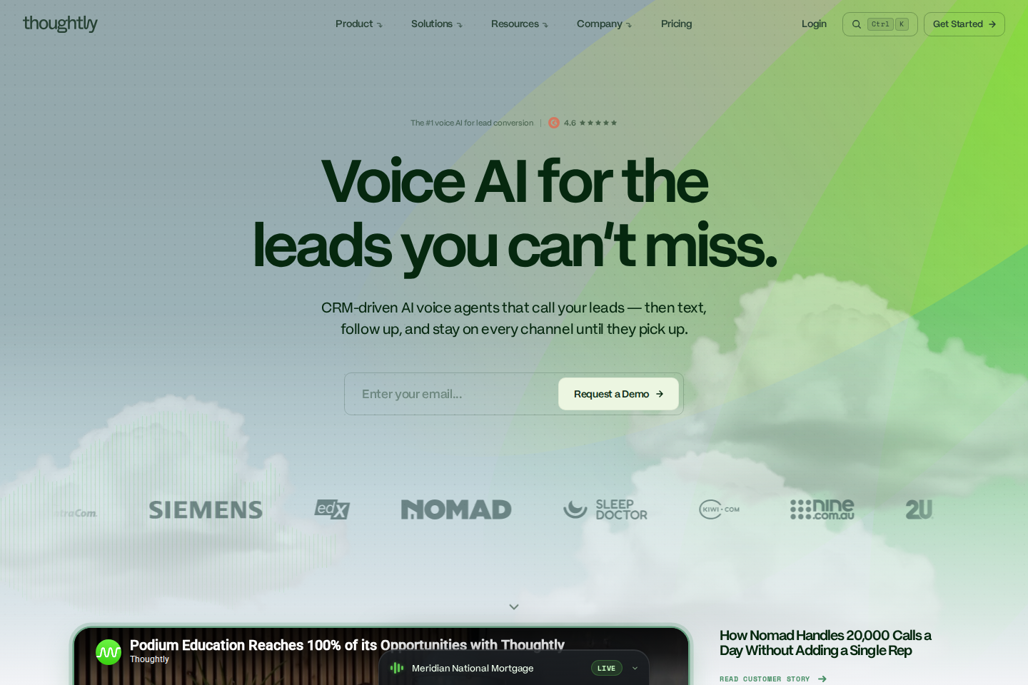 Screenshot of the Thoughtly homepage
