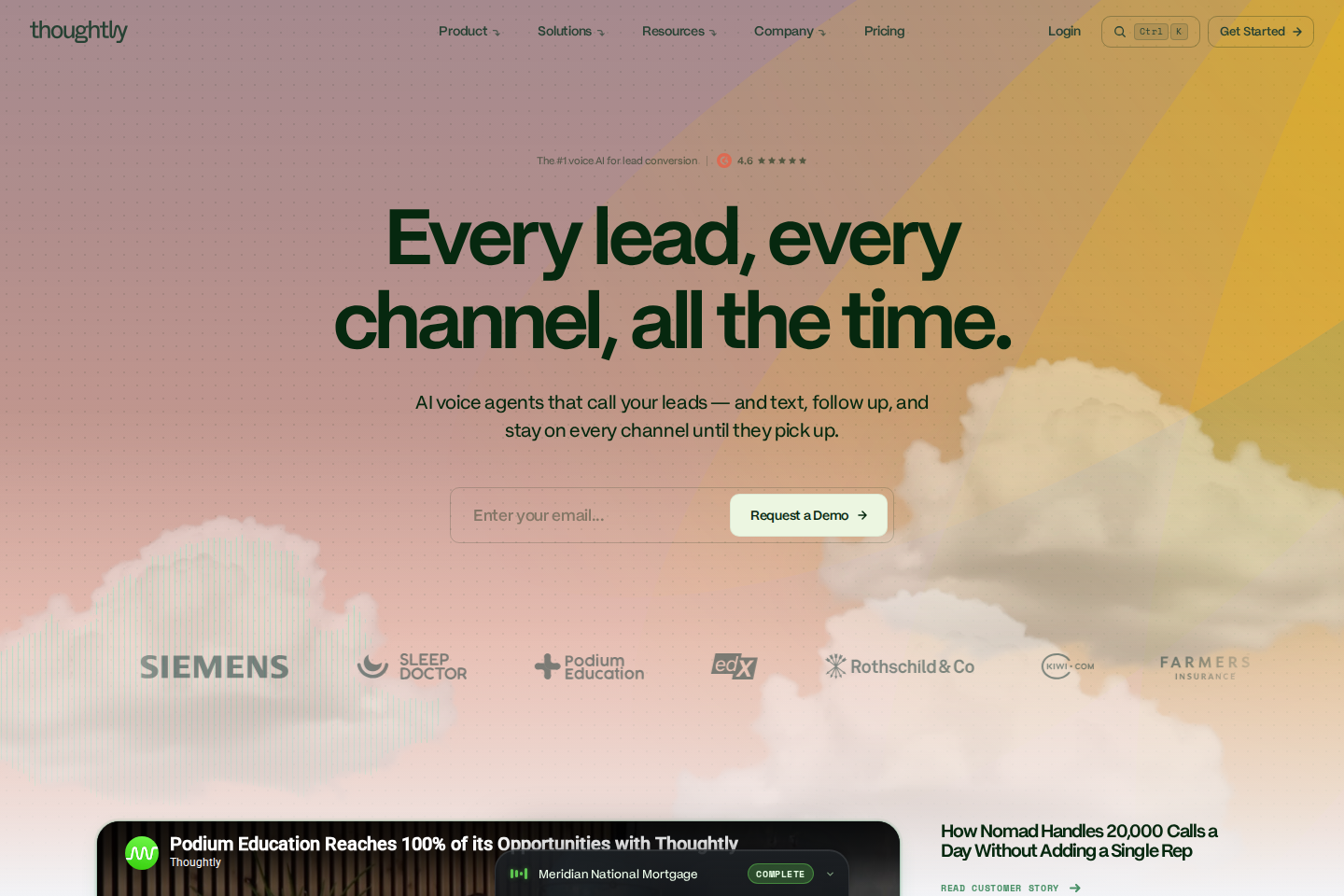 Screenshot of the Thoughtly homepage