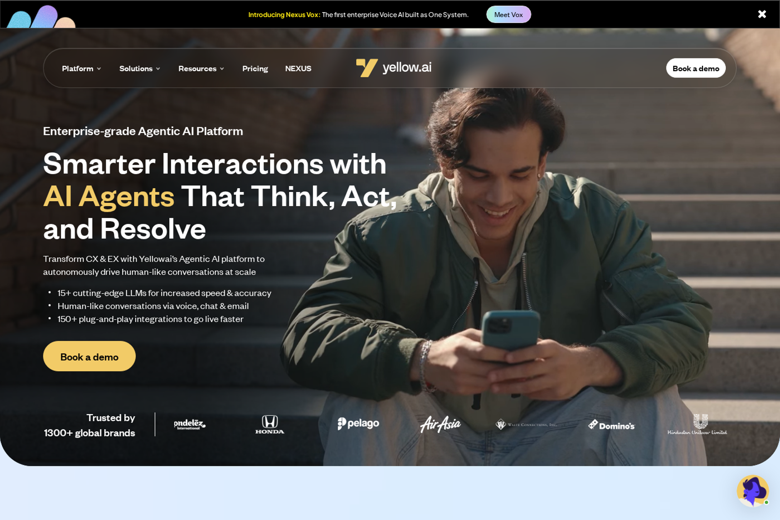 Screenshot of the Yellow.ai homepage