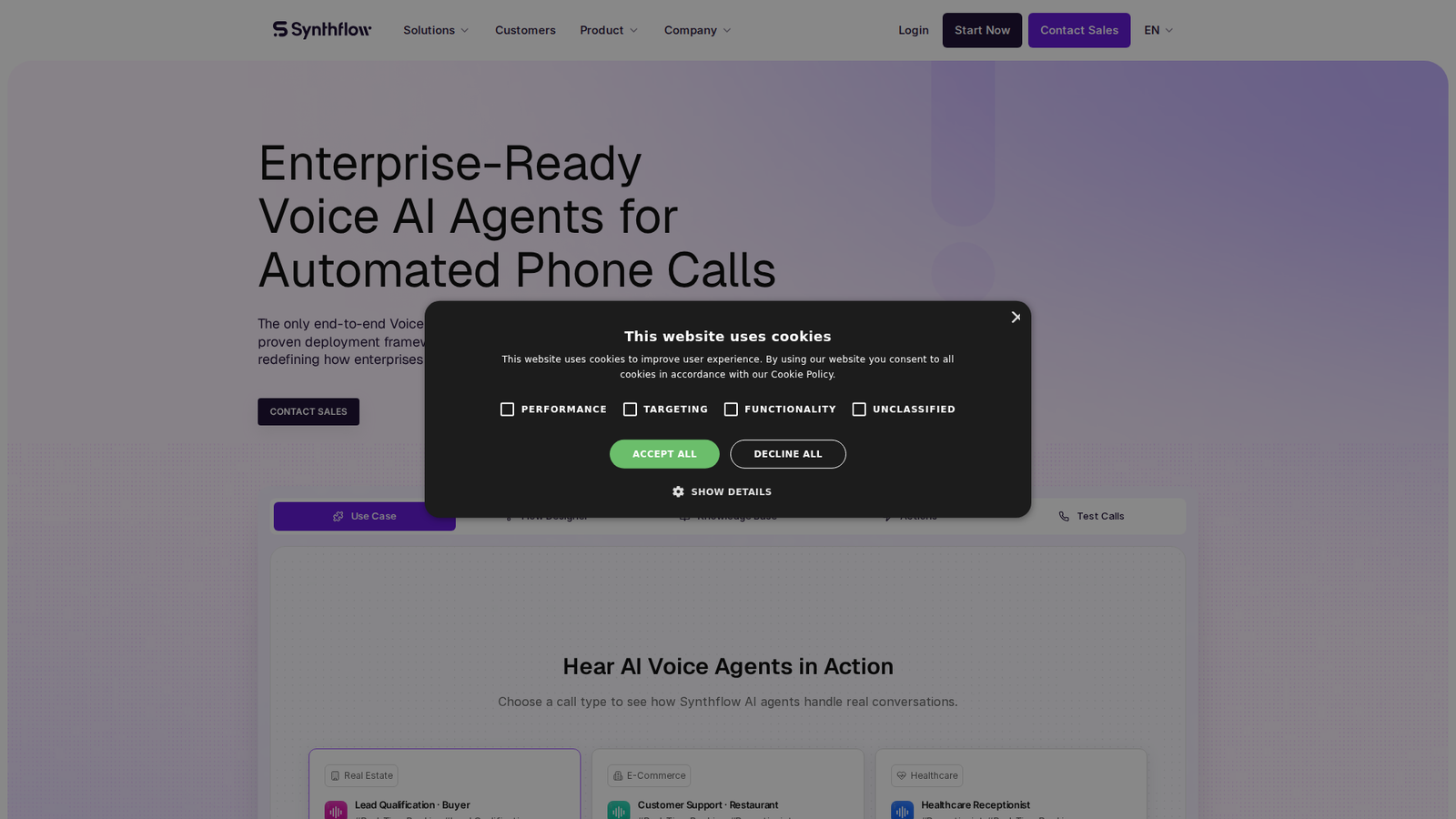 Synthflow landing page screenshot