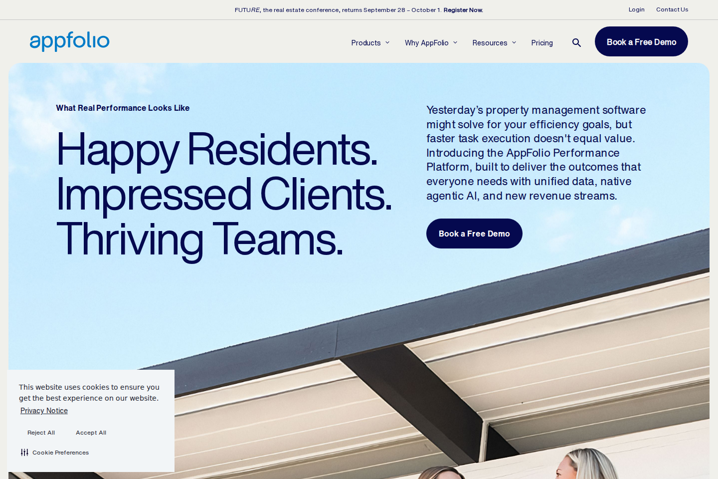 Screenshot of the AppFolio landing page