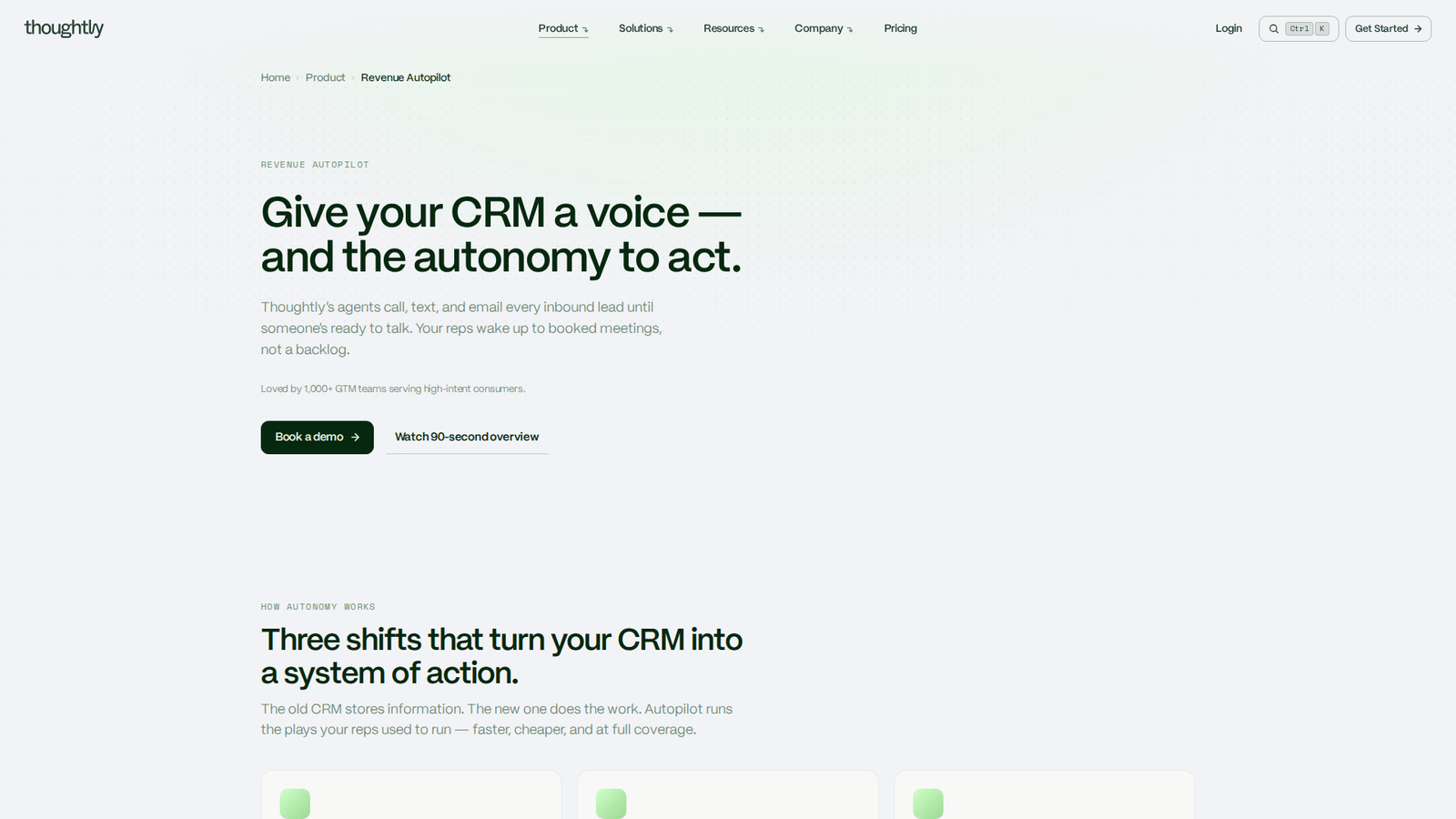 Screenshot of the Thoughtly website