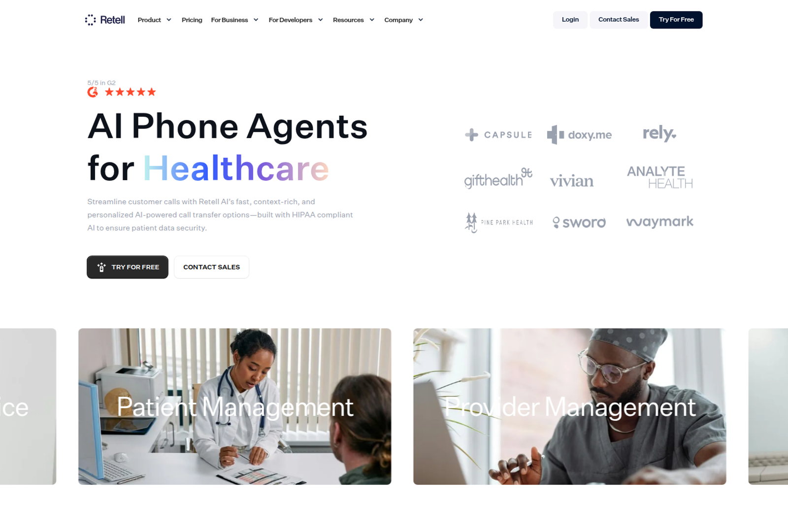 Screenshot of the Retell AI healthcare voice agents page