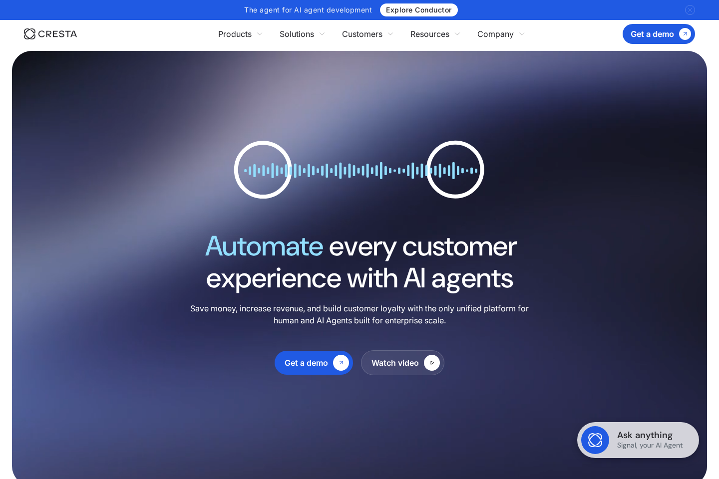Screenshot of the Cresta website