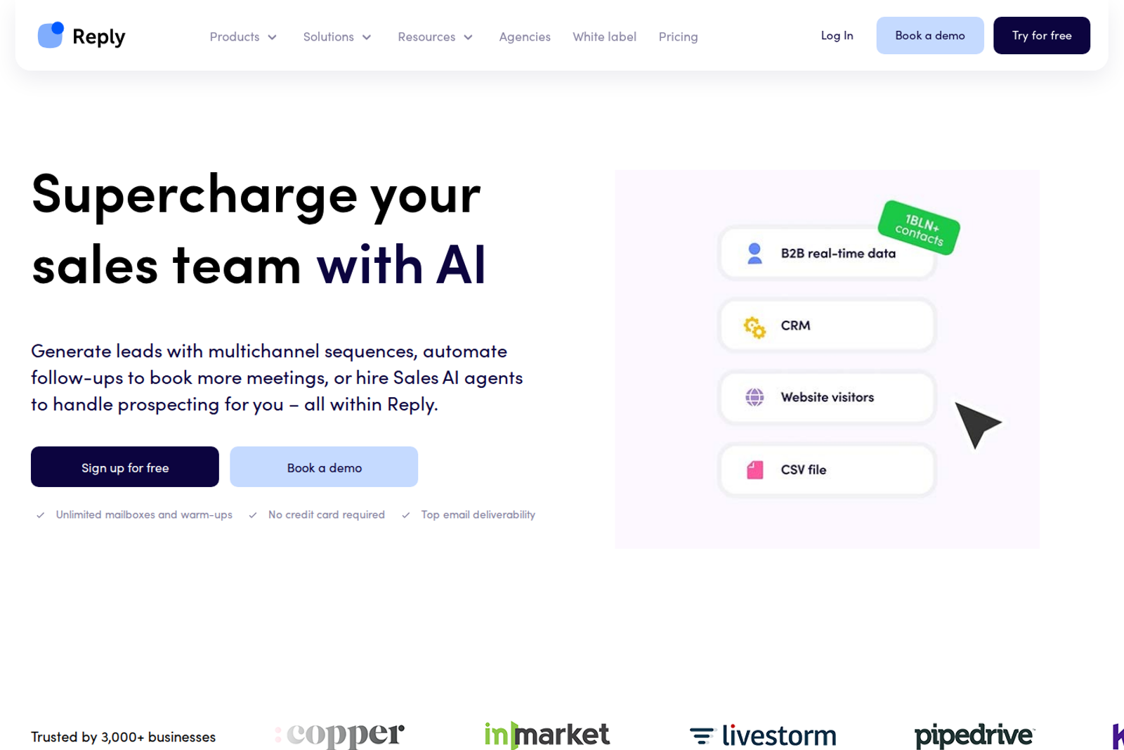 Screenshot of the Reply.io landing page