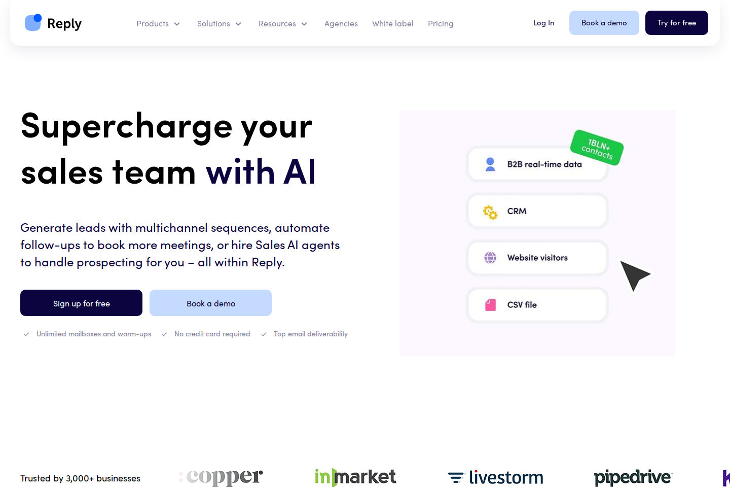 Screenshot of the Reply.io landing page