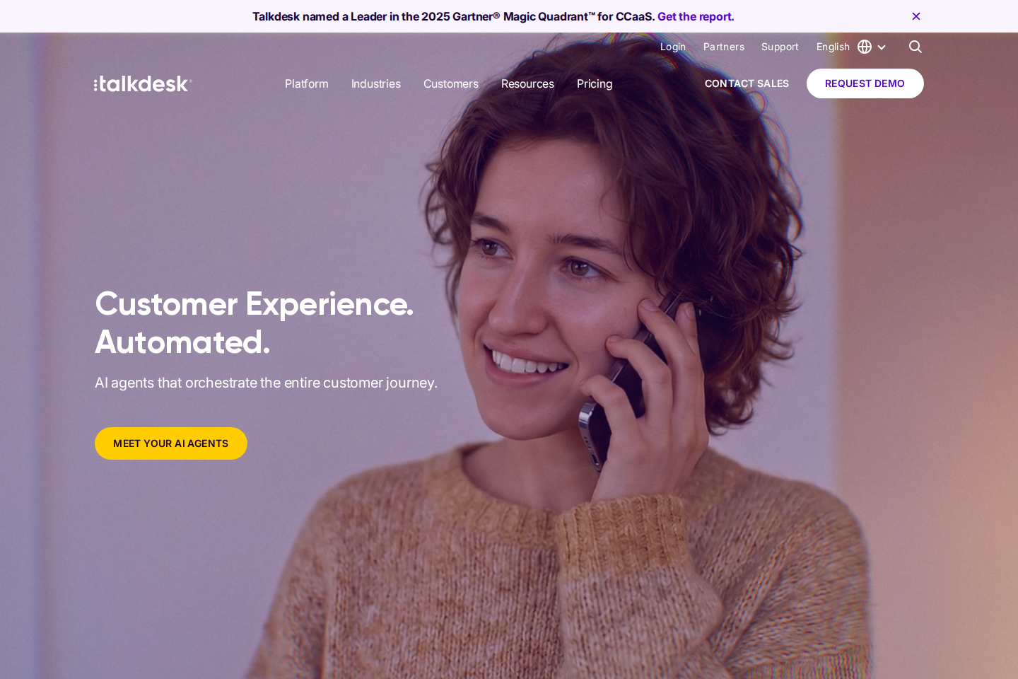 Screenshot of the Talkdesk landing page