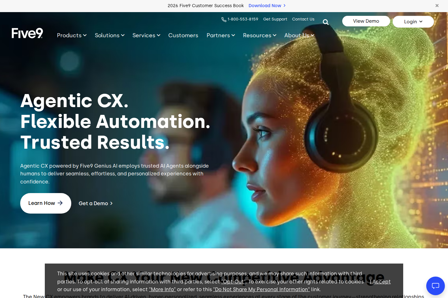 Screenshot of the Five9 homepage