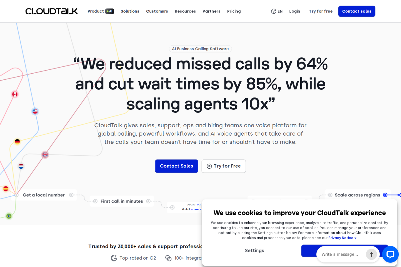 Screenshot of the CloudTalk landing page