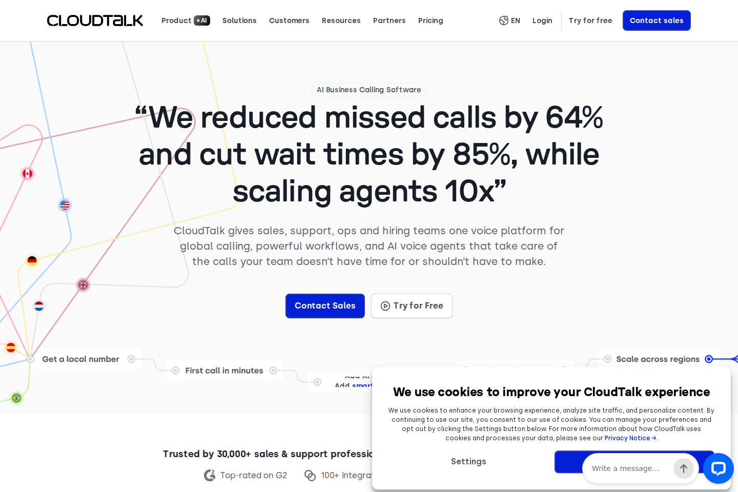 Screenshot of the CloudTalk landing page