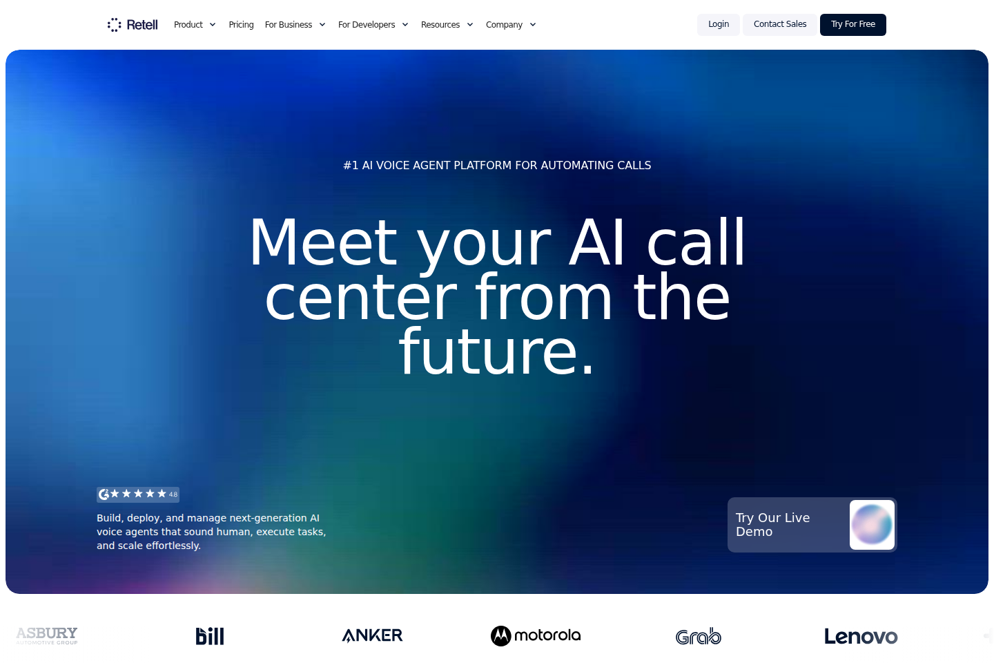 Screenshot of the Retell AI website