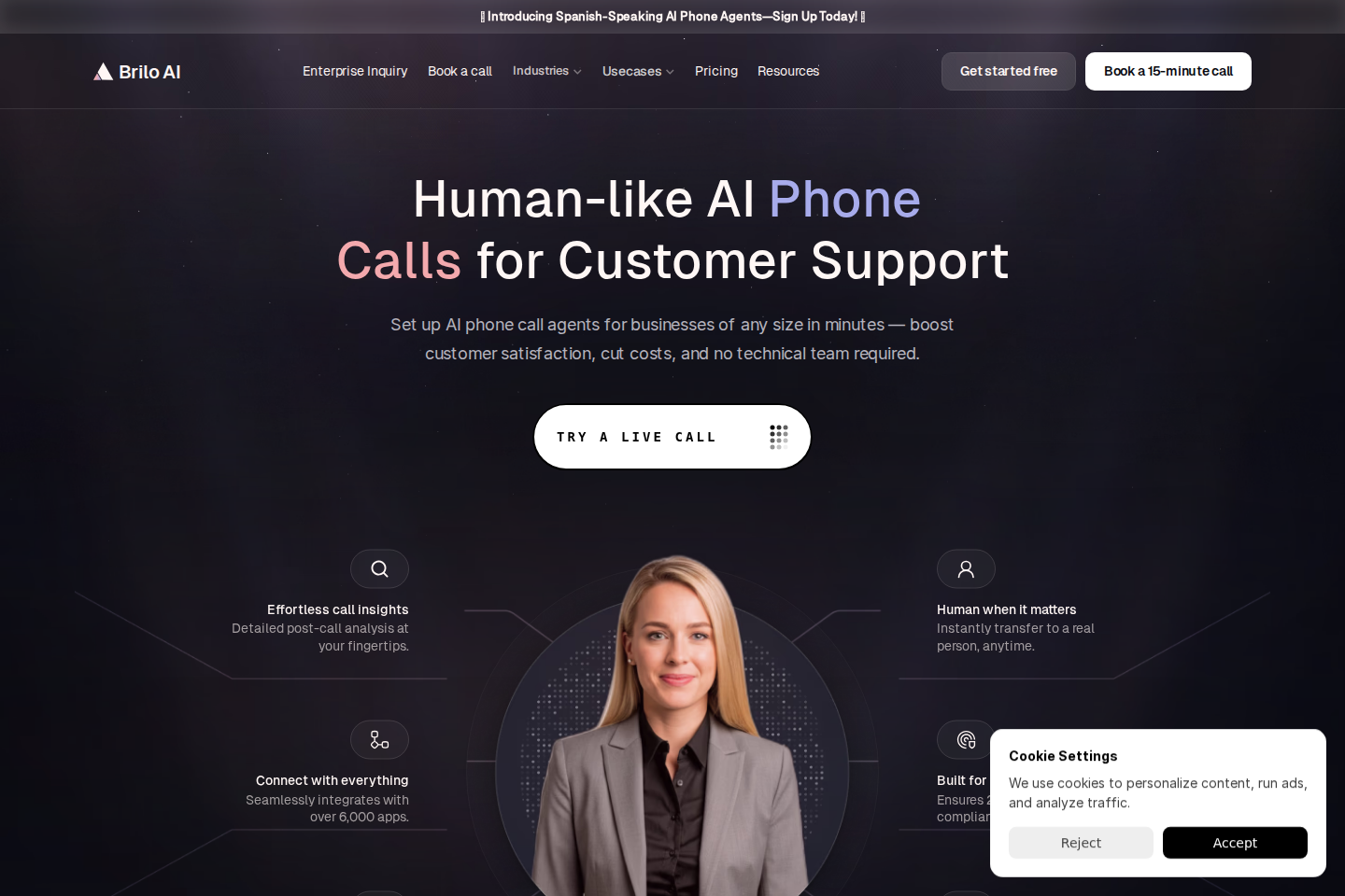 Screenshot of the Brilo AI landing page