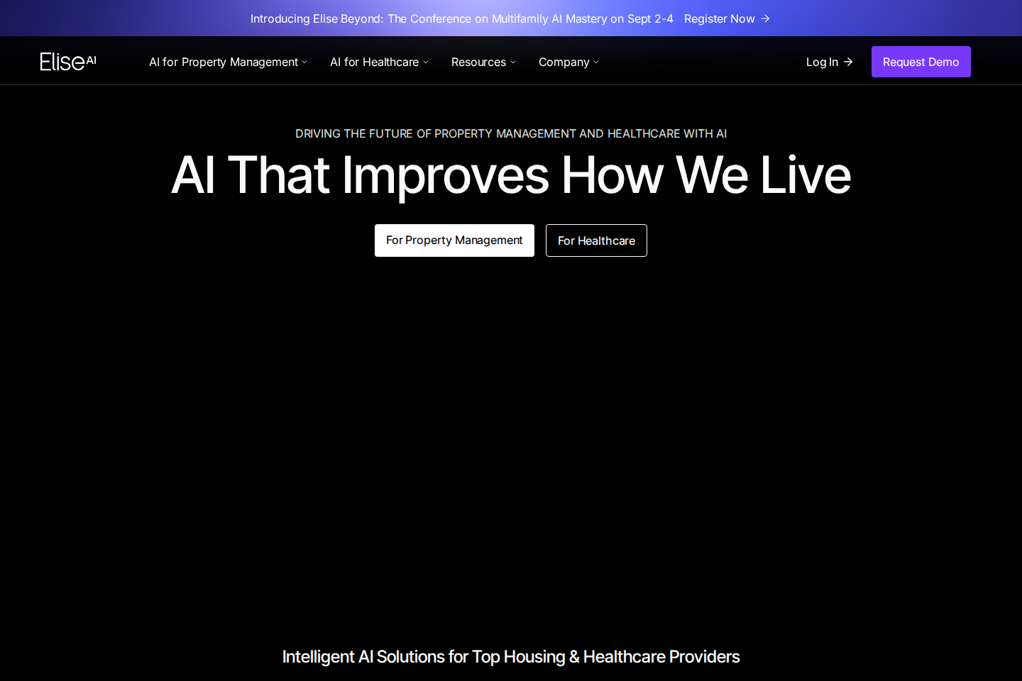 Screenshot of the EliseAI landing page