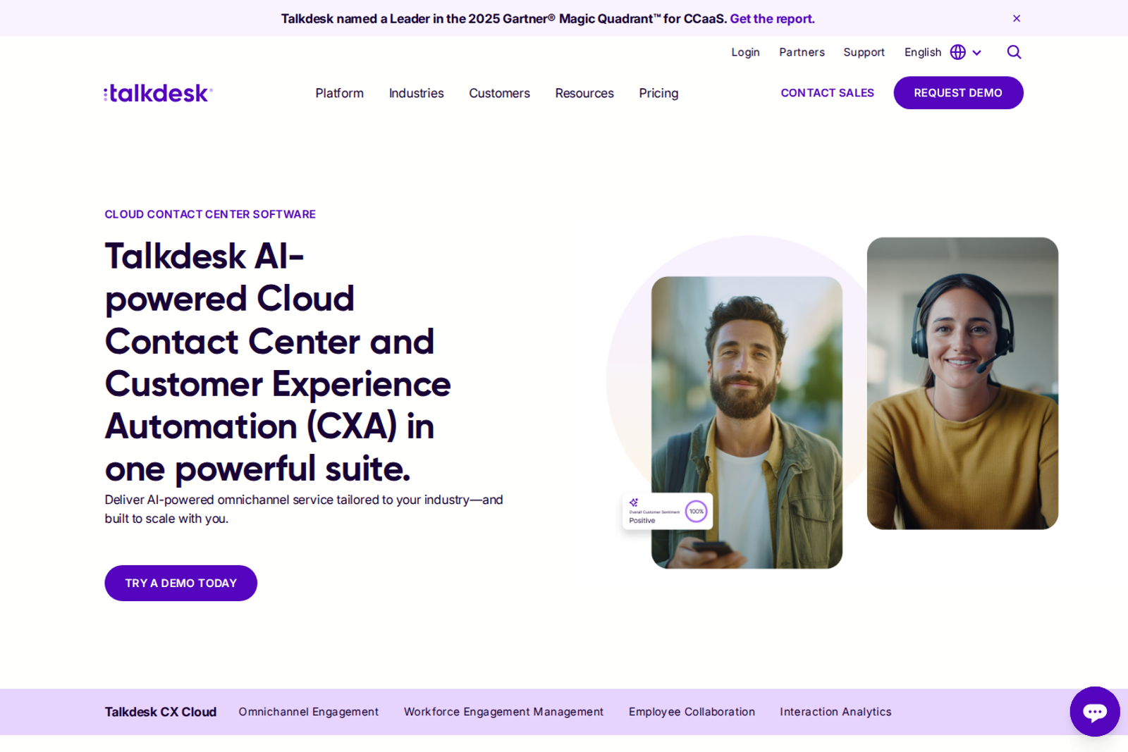 Screenshot of the Talkdesk cloud contact center page
