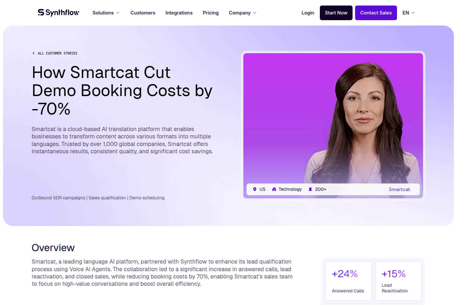 Screenshot of the Synthflow healthcare voice AI page