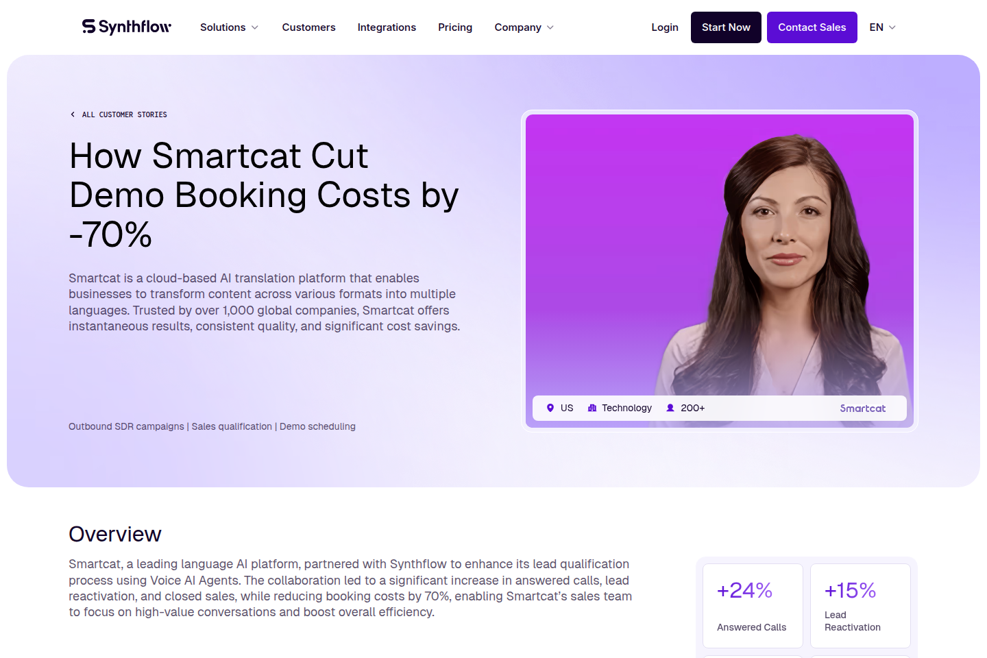 Screenshot of the Synthflow healthcare voice AI page
