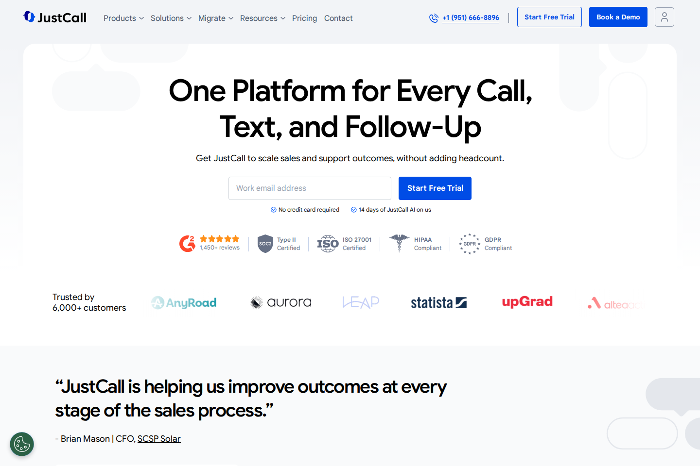 Screenshot of the JustCall website