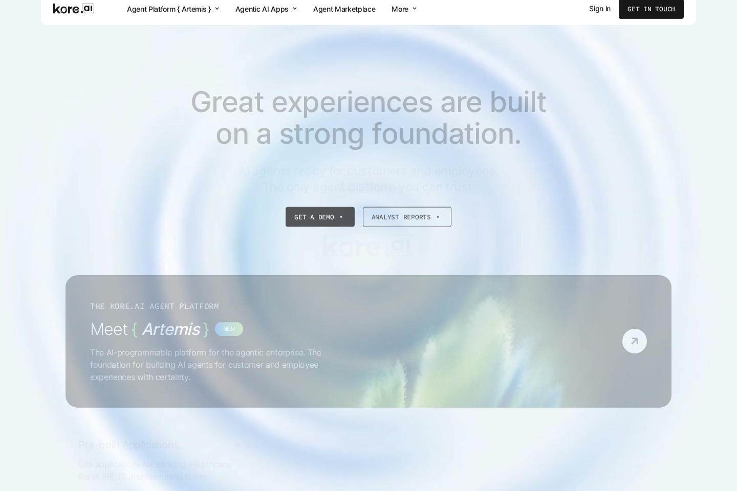 Screenshot of the Kore.ai landing page
