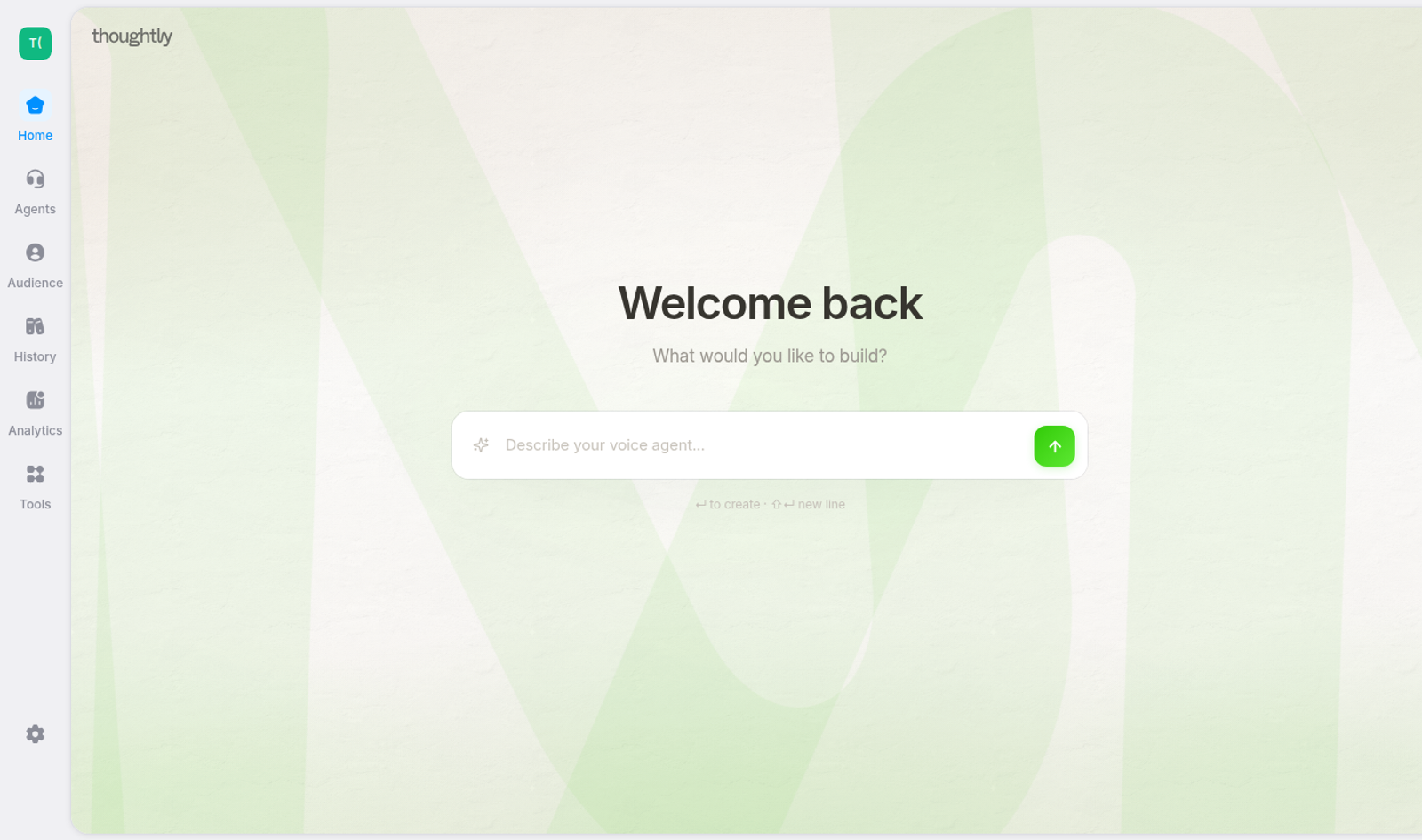 Thoughtly Vibe prompt box on the Thoughtly dashboard