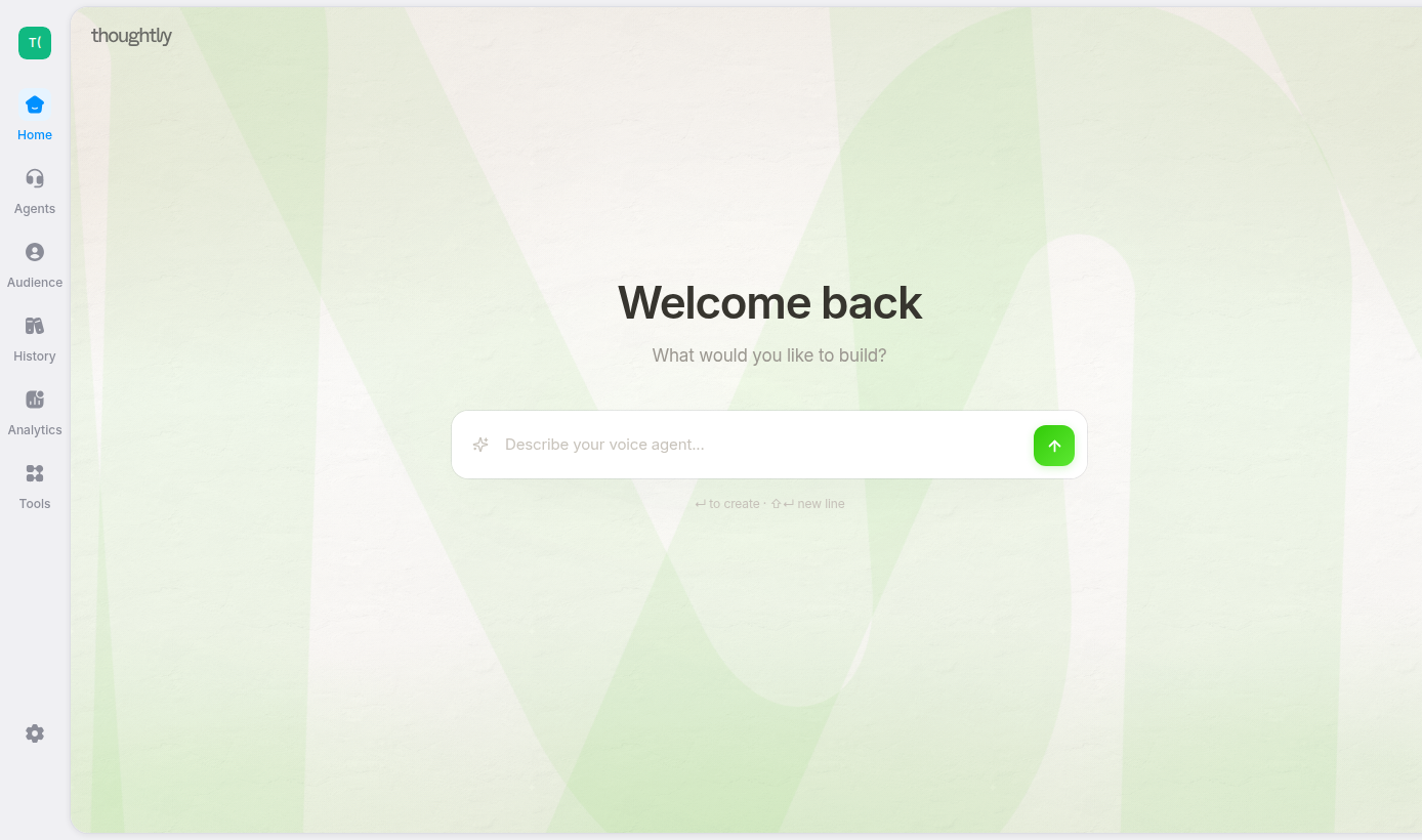 Thoughtly Vibe prompt box on the Thoughtly dashboard