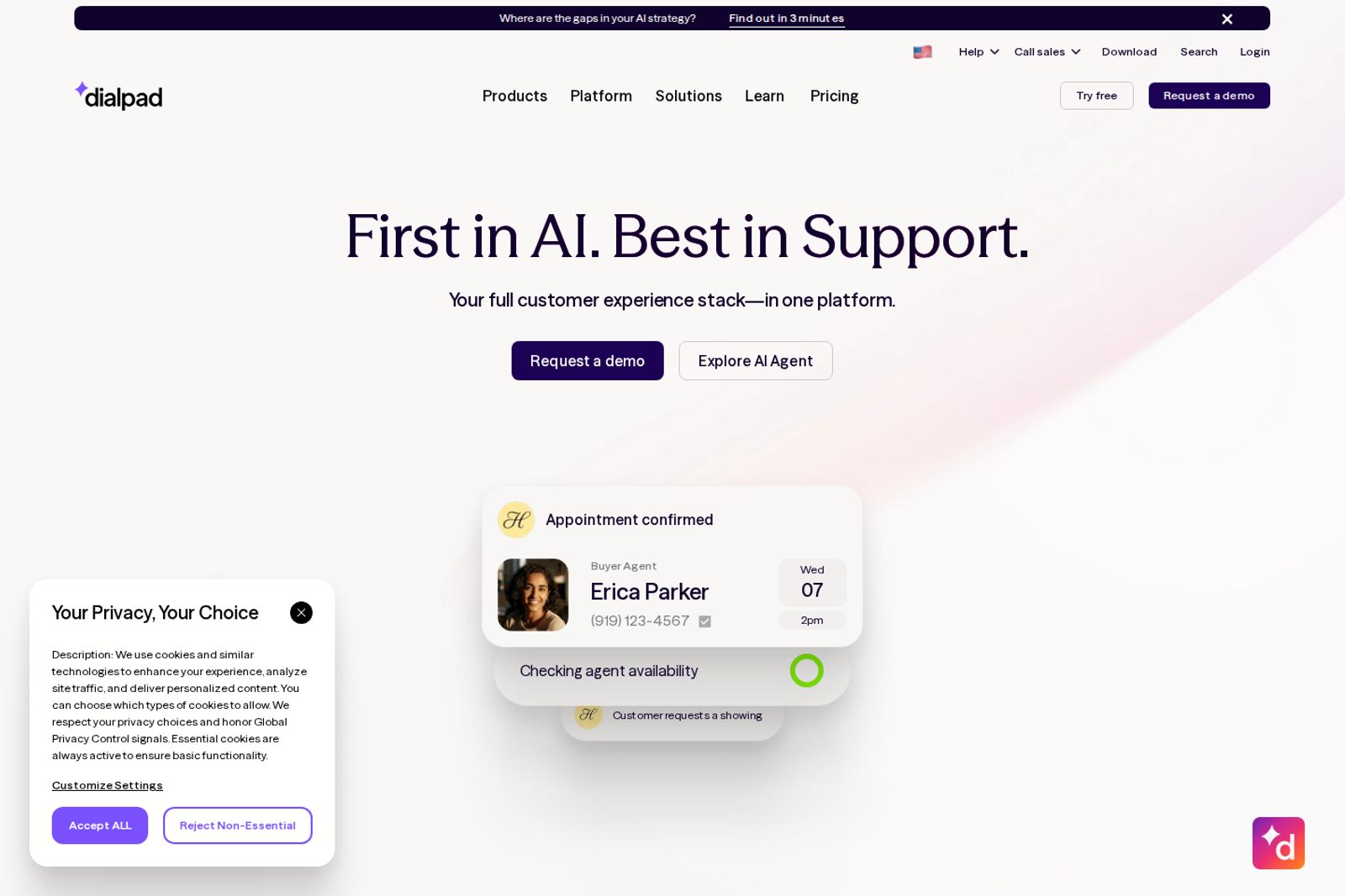 Screenshot of the Dialpad landing page