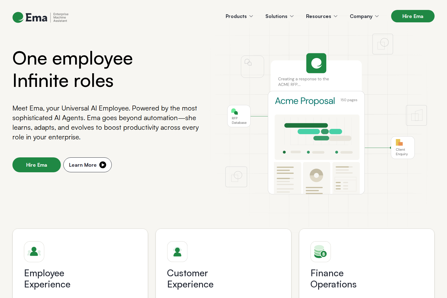 Screenshot of the Ema AI landing page