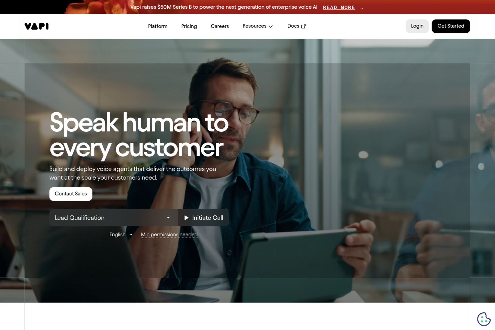 Screenshot of the Vapi landing page