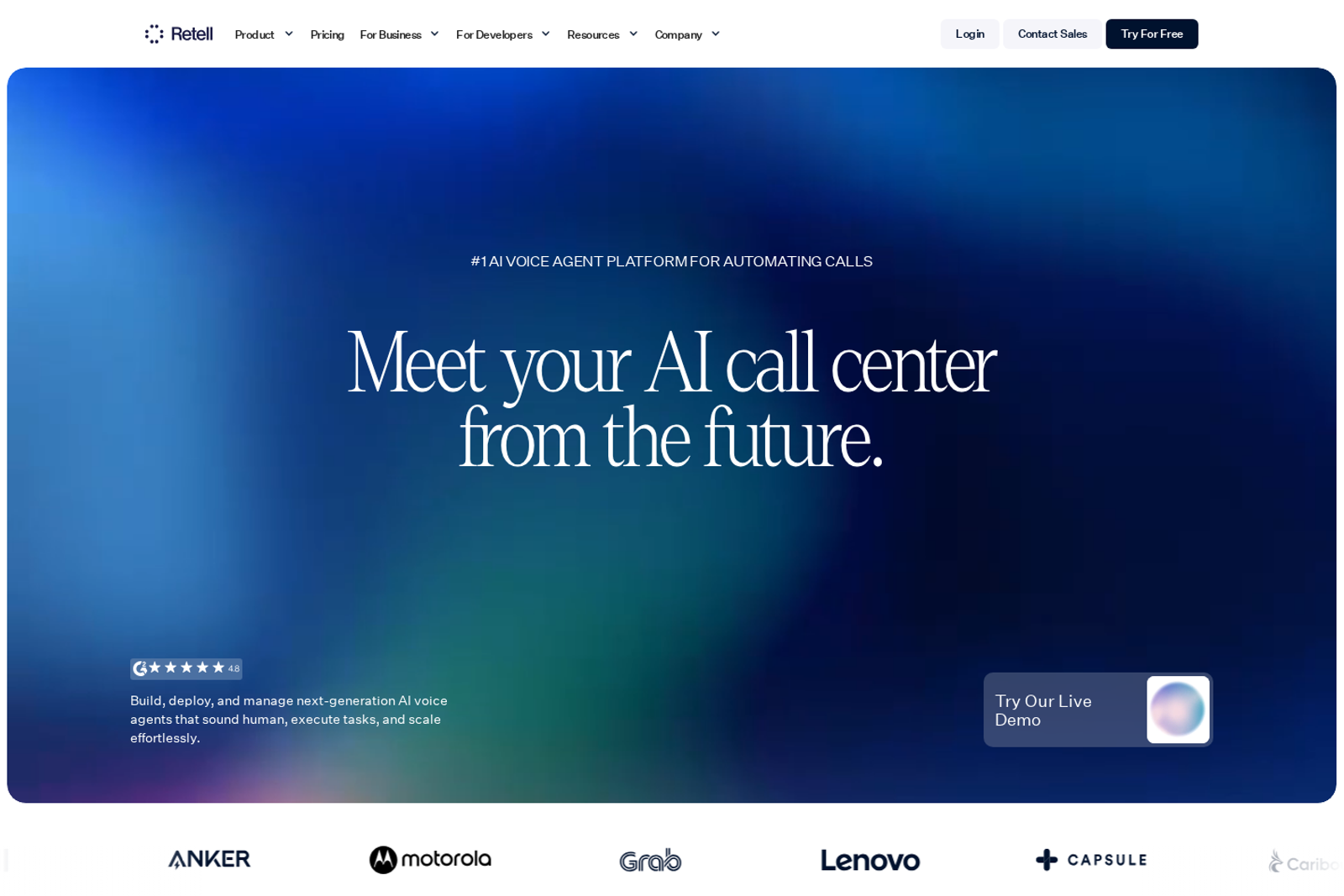 Screenshot of the Retell AI website