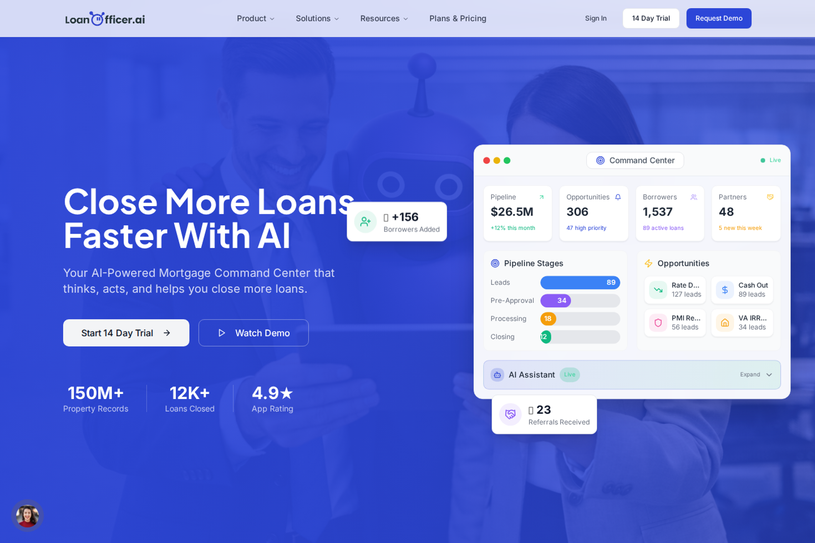 Screenshot of the LoanOfficer.ai homepage