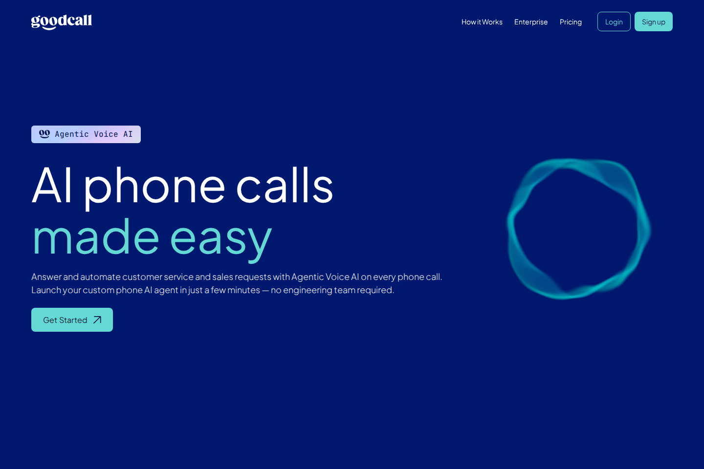 Screenshot of the Goodcall landing page