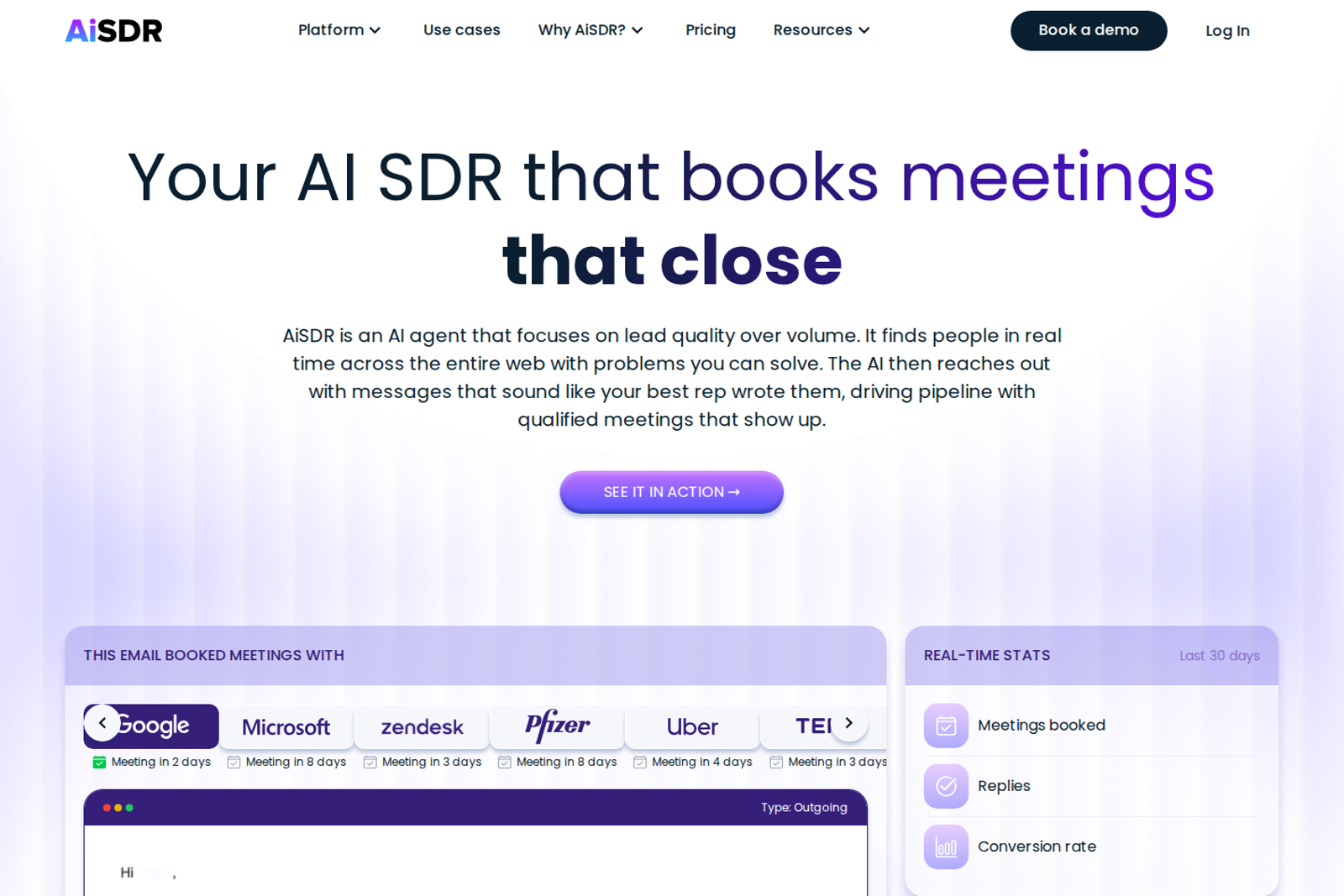 Screenshot of the 5. AiSDR website