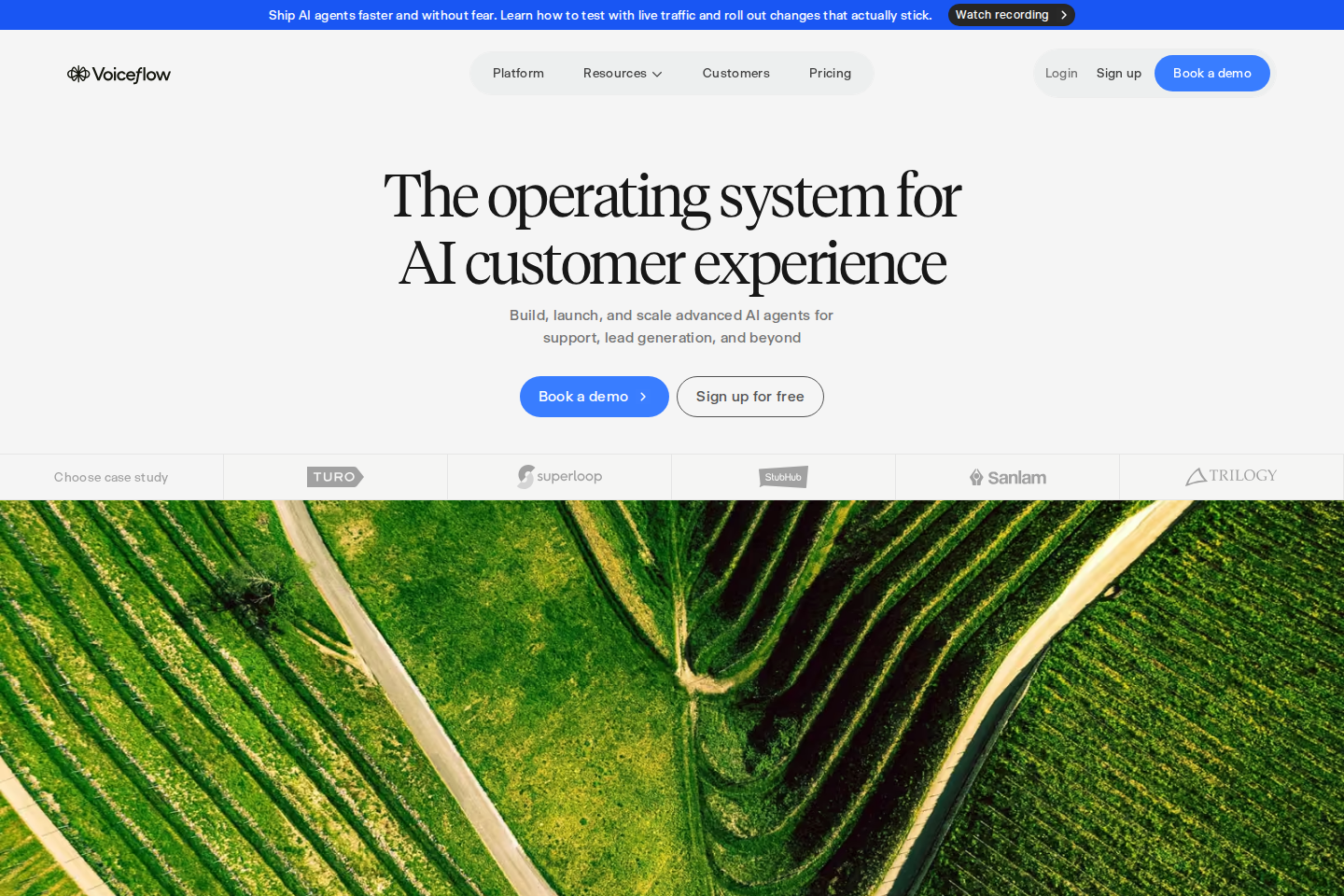 Screenshot of the Voiceflow homepage