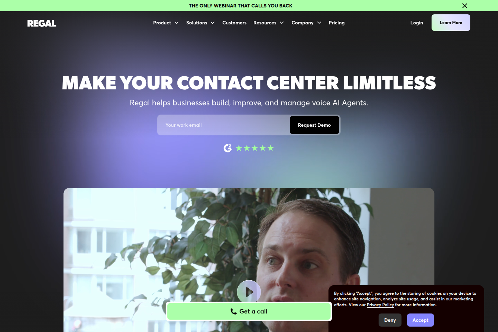 Screenshot of the Regal landing page