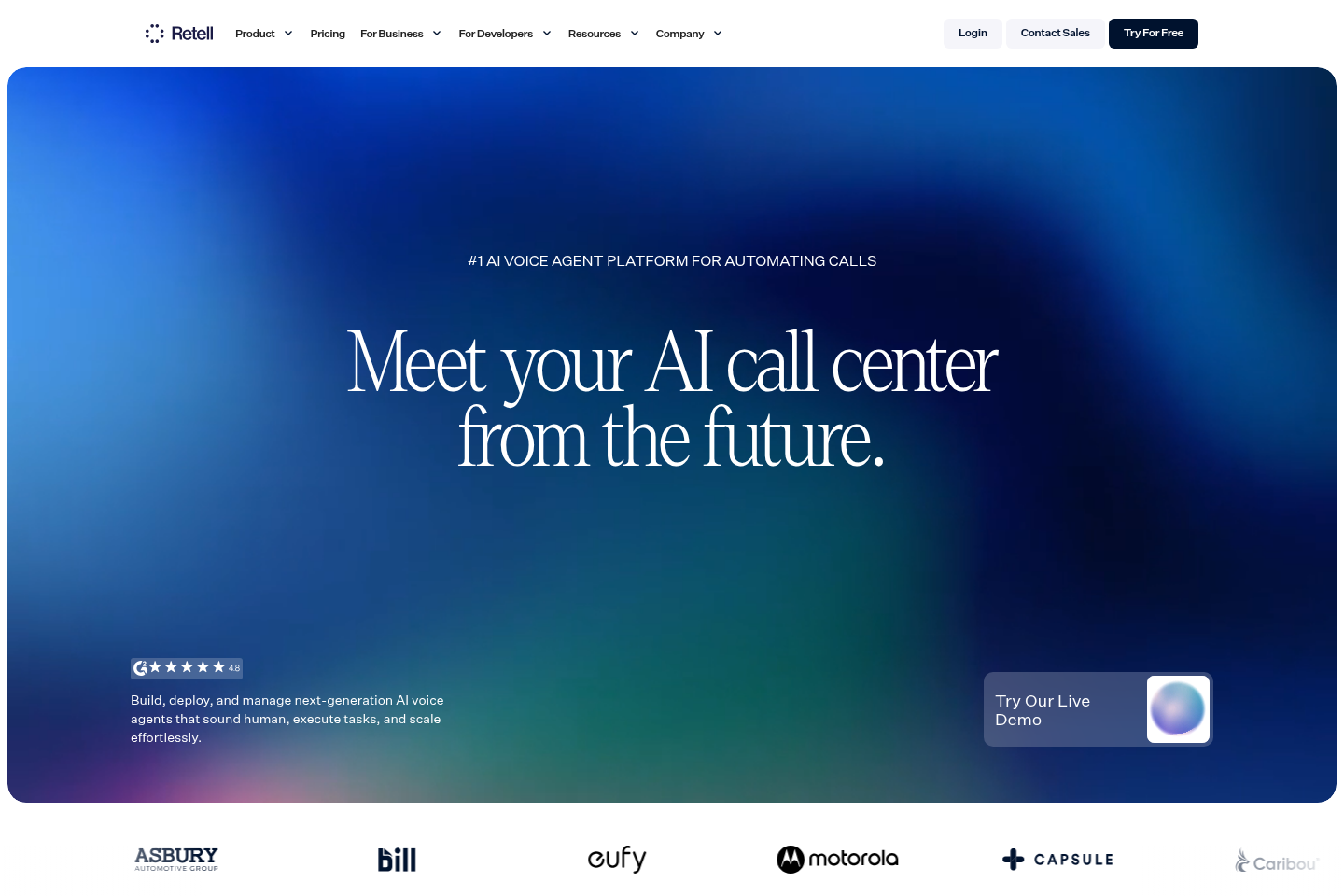 Screenshot of the Retell AI landing page