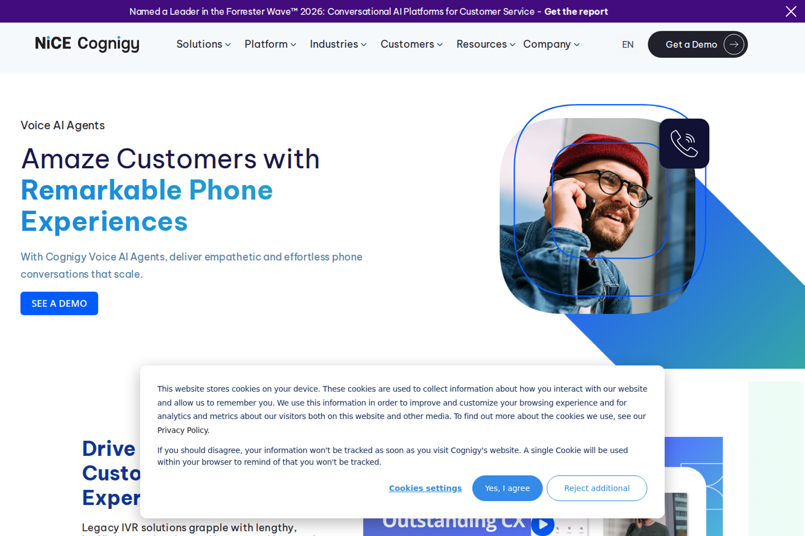 Screenshot of the Cognigy voice AI agents page