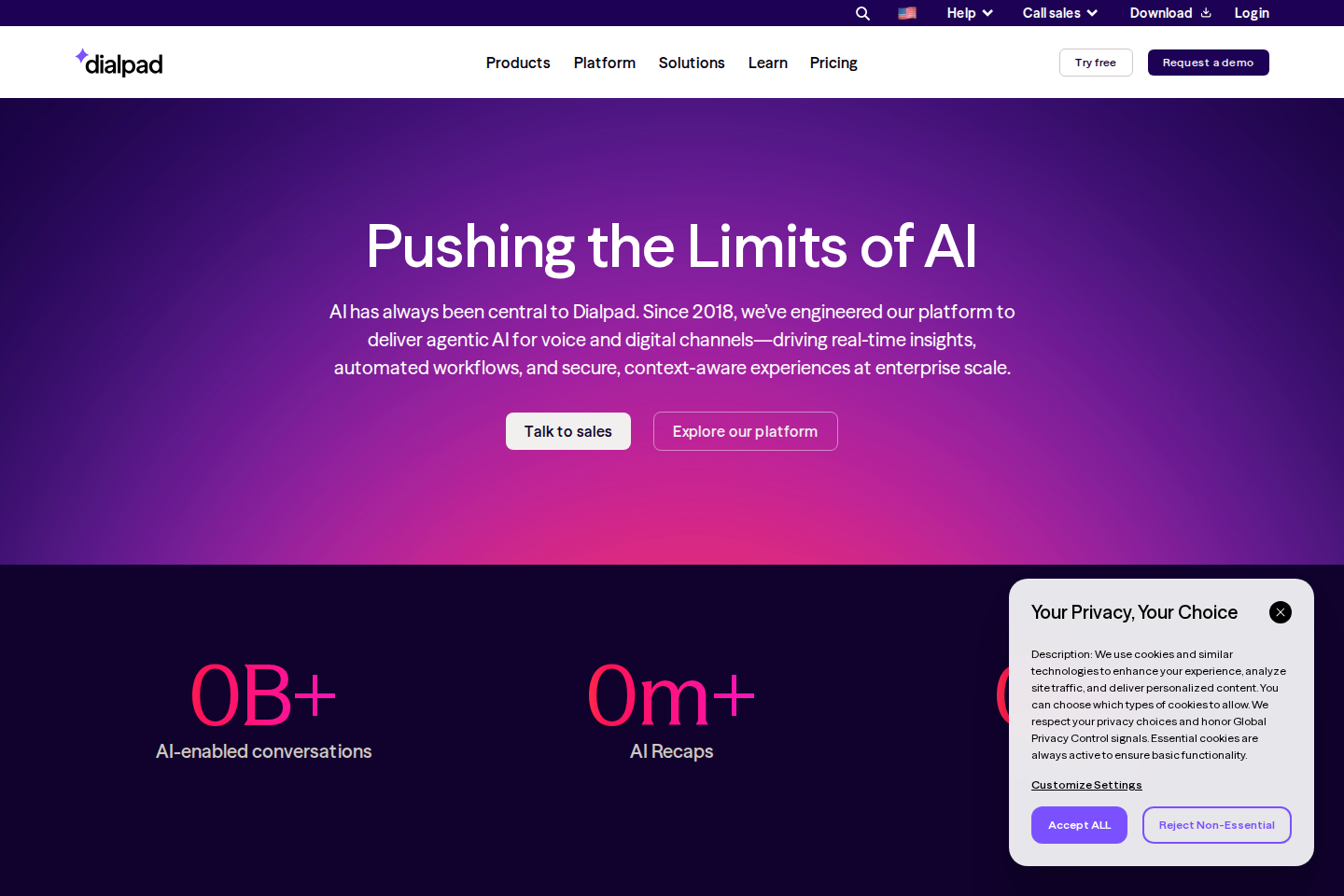Screenshot of the Dialpad AI landing page