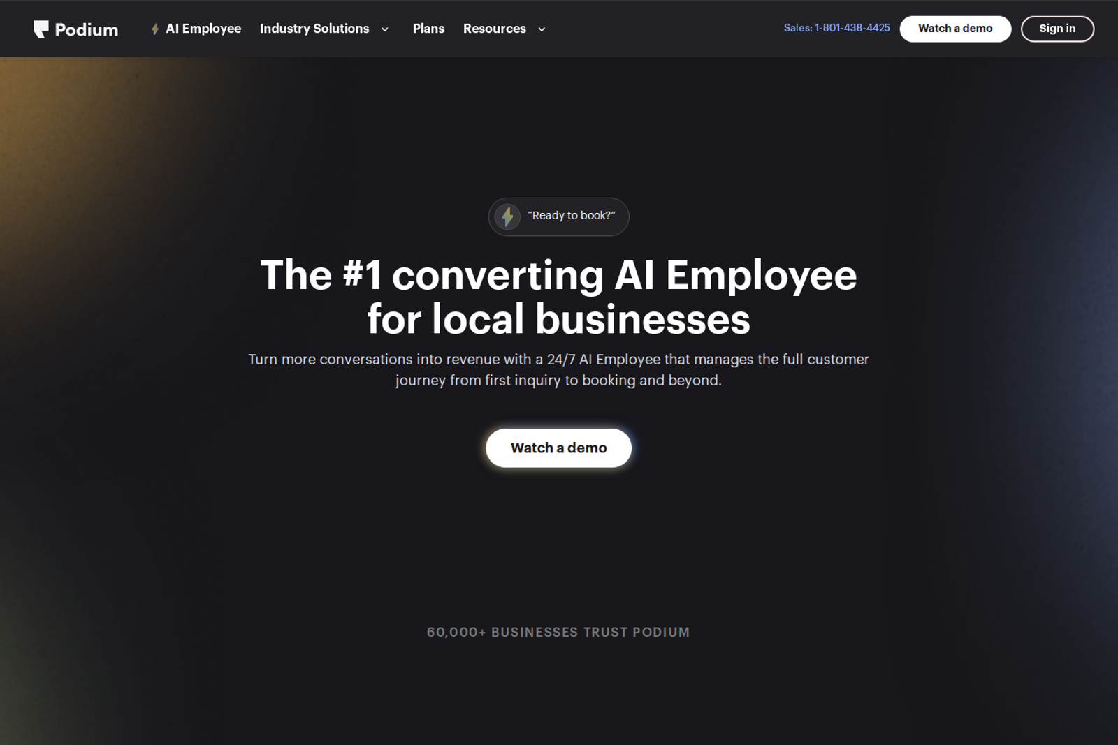 Screenshot of the Podium landing page