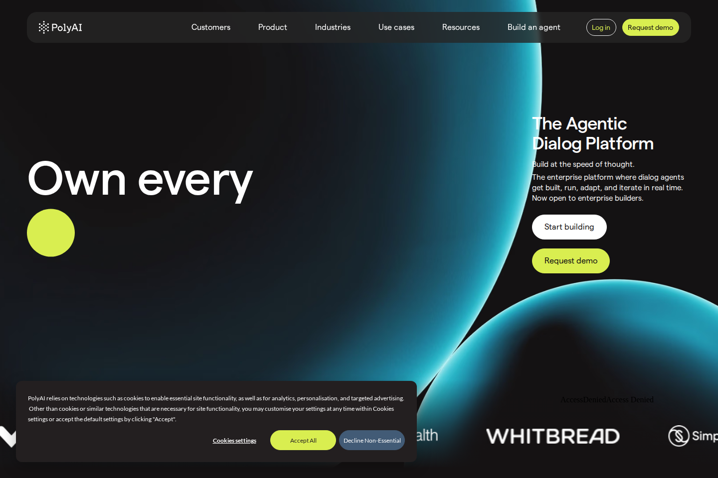 Screenshot of the PolyAI landing page