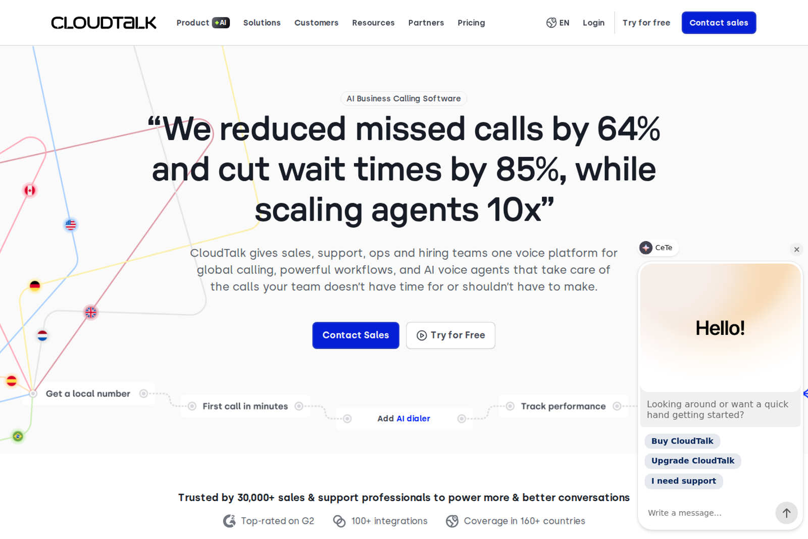 Screenshot of the CloudTalk landing page