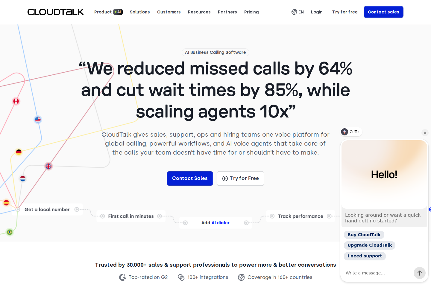 Screenshot of the CloudTalk landing page