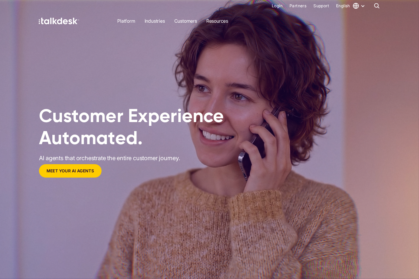 Screenshot of the Talkdesk landing page