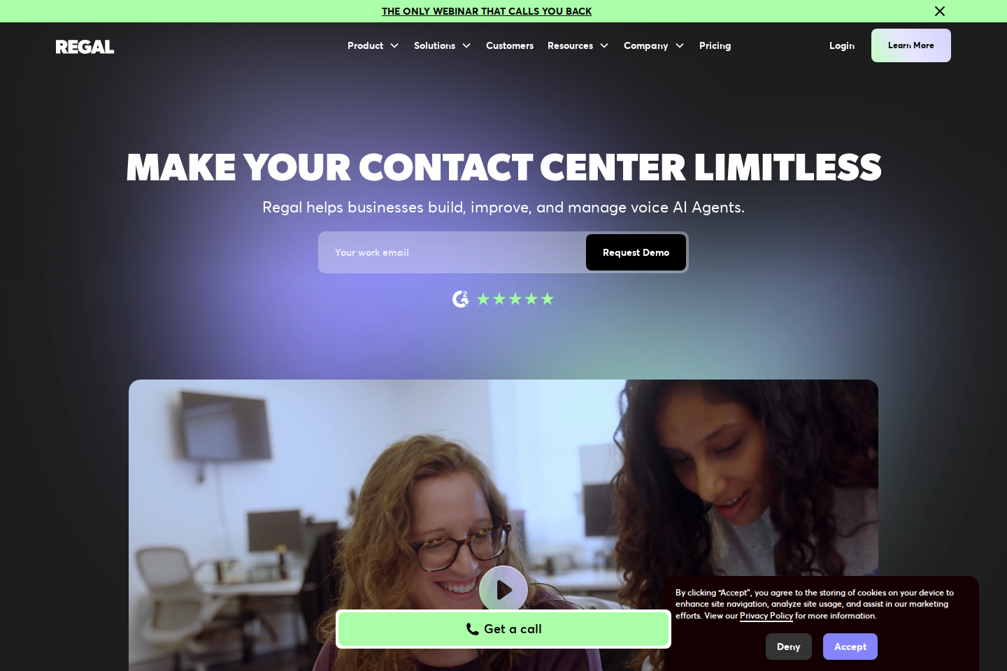 Screenshot of the Regal.io landing page