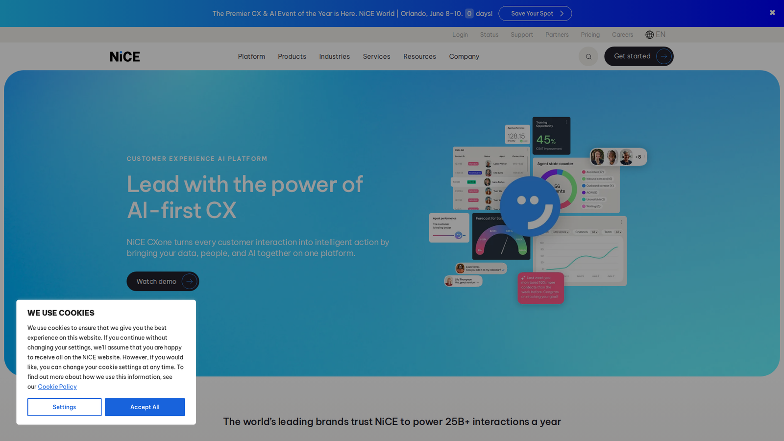 Screenshot of the NICE CXone product page