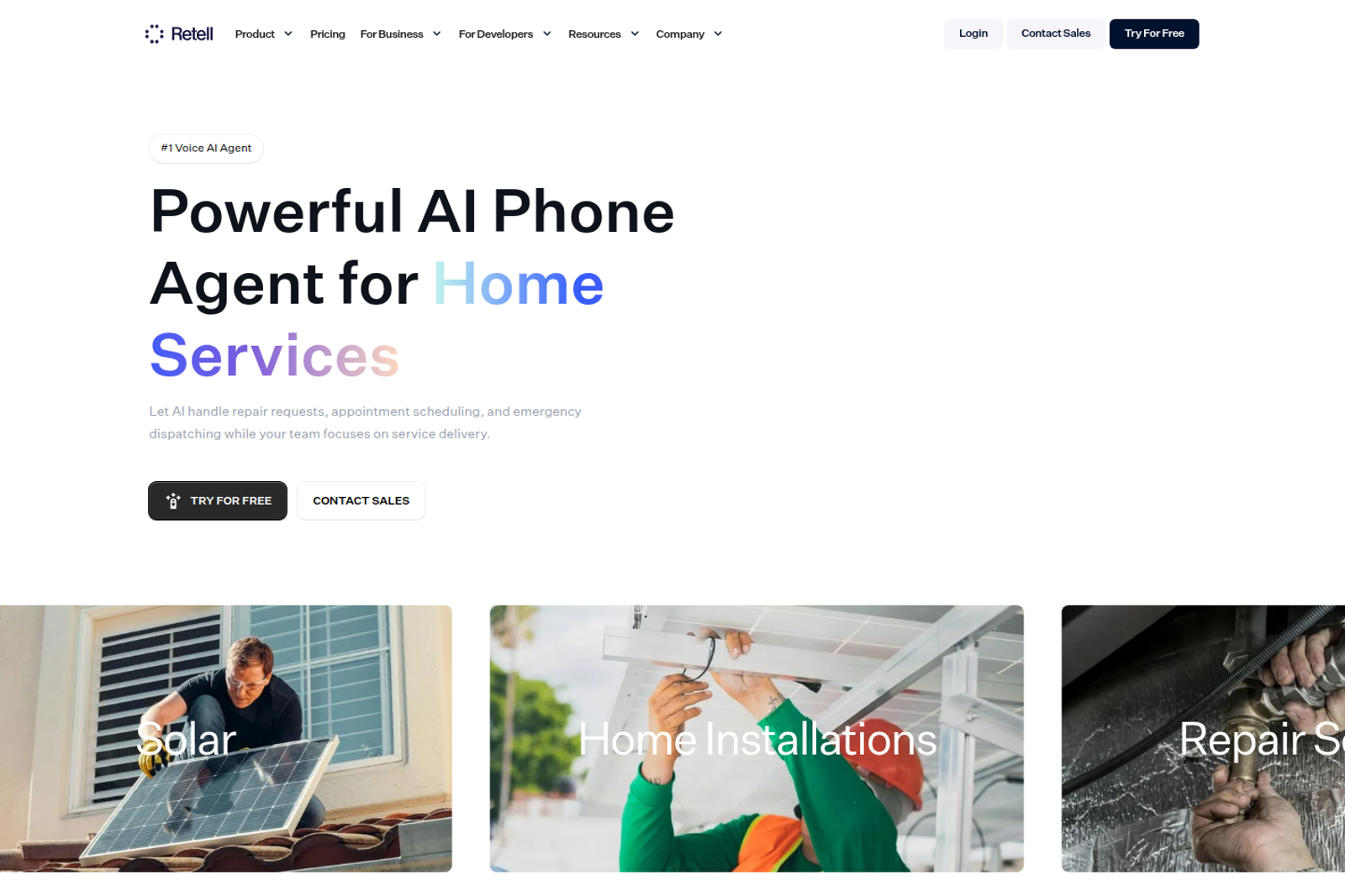 Screenshot of the Retell AI landing page