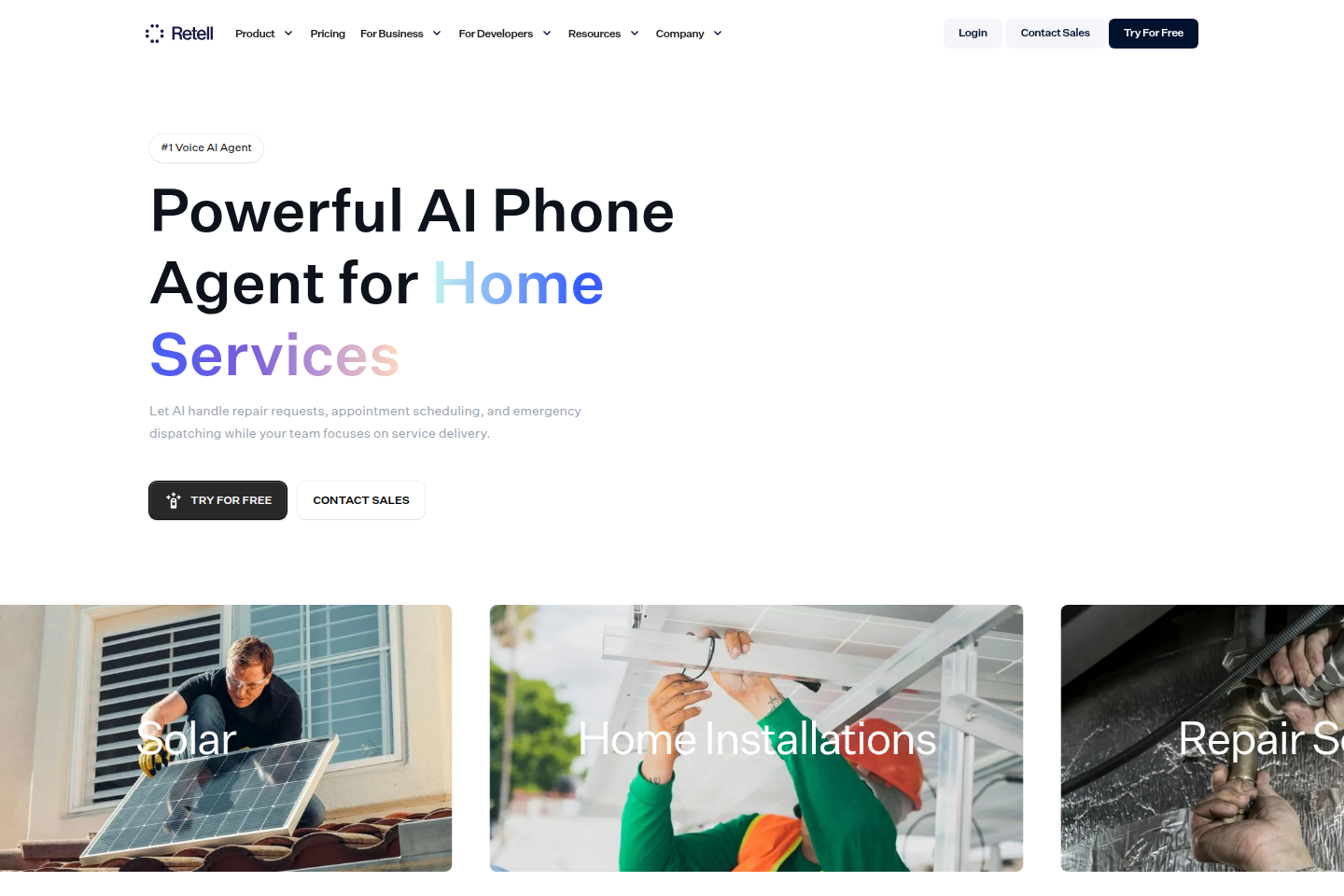 Screenshot of the Retell AI landing page